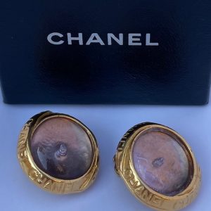 chanel by goossens cabochons earrings gold tone w/chanel letters 1996