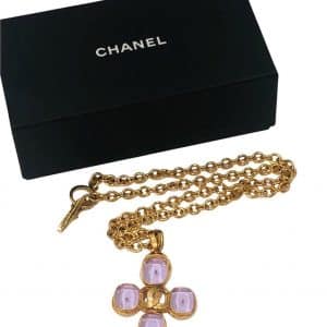 chanel 1996 necklace gripoix cc cross pendant w/link chain