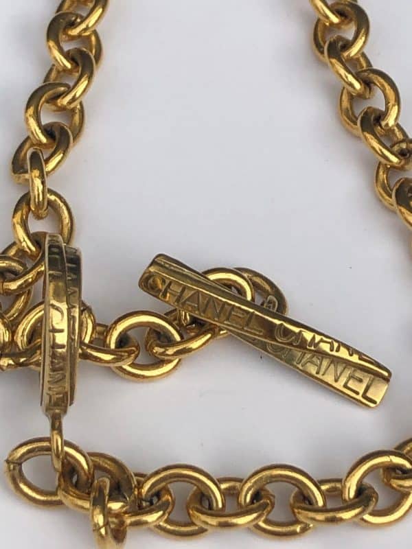 CHANEL By Goossens Cross Pendant Cabochons Necklace CC Logo Gold 1996 - Image 5