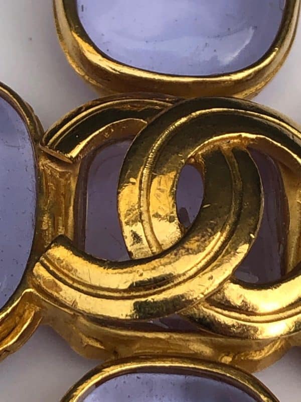 CHANEL By Goossens Cross Pendant Cabochons Necklace CC Logo Gold 1996 - Image 8