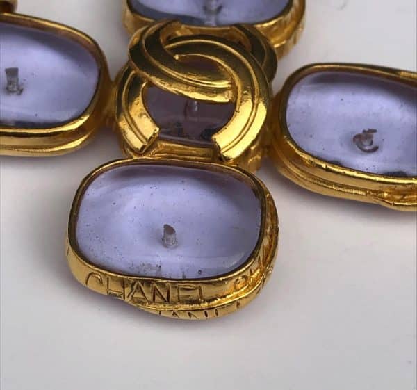 CHANEL By Goossens Cross Pendant Cabochons Necklace CC Logo Gold 1996 - Image 9