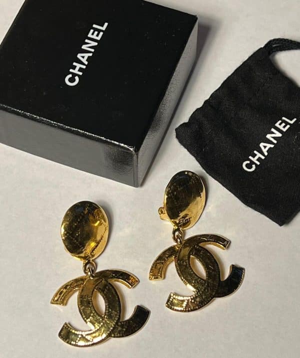 Chanel vintage gold metal earrings