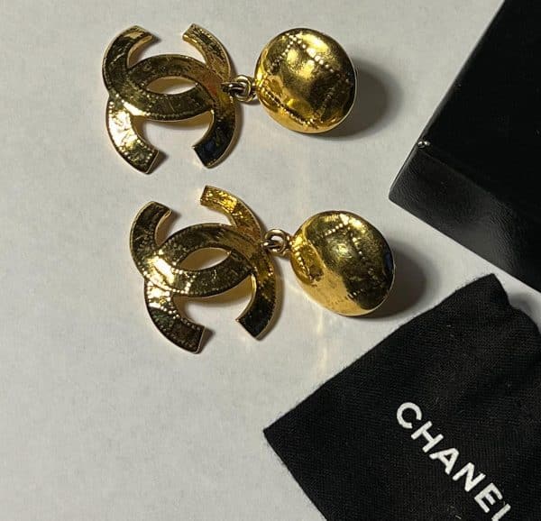 Chanel vintage gold metal earrings