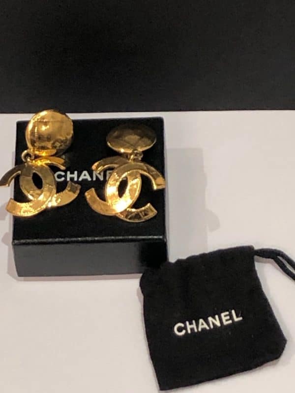 chanel vintage gold metal earrings