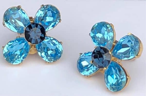YVES SAINT-LAURENT Vintage YSL Blue Glass Flower Large Earrings - Image 2