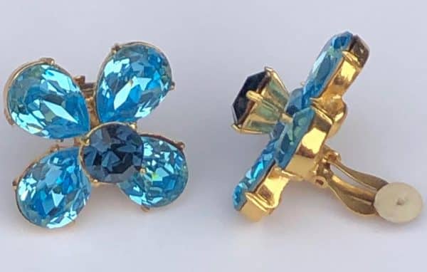 YVES SAINT-LAURENT Vintage YSL Blue Glass Flower Large Earrings - Image 3