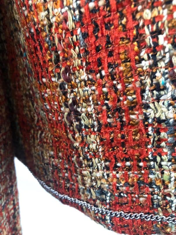 CHANEL 1998 Orange & Beige Wool Tweed Vintage Skirt Suit Bouclé CC Buttons - Image 6