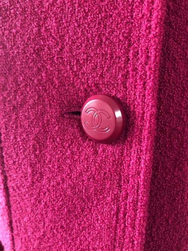 CHANEL 1998 Wool Jacket Tweed Skirt Suit Pink CC Logo Buttons - Image 3