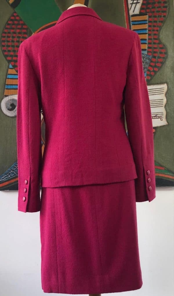 CHANEL 1998 Wool Jacket Tweed Skirt Suit Pink CC Logo Buttons - Image 5
