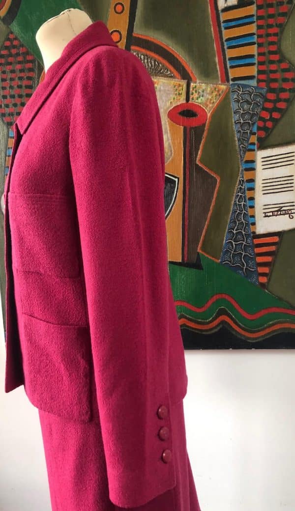 CHANEL 1998 Wool Jacket Tweed Skirt Suit Pink CC Logo Buttons - Image 7