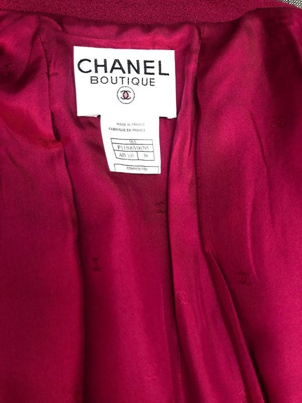 CHANEL 1998 Wool Jacket Tweed Skirt Suit Pink CC Logo Buttons - Image 9