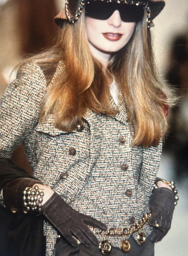 chanel vintage tweed suede jacket double breasted multi cc logo circa 1990s