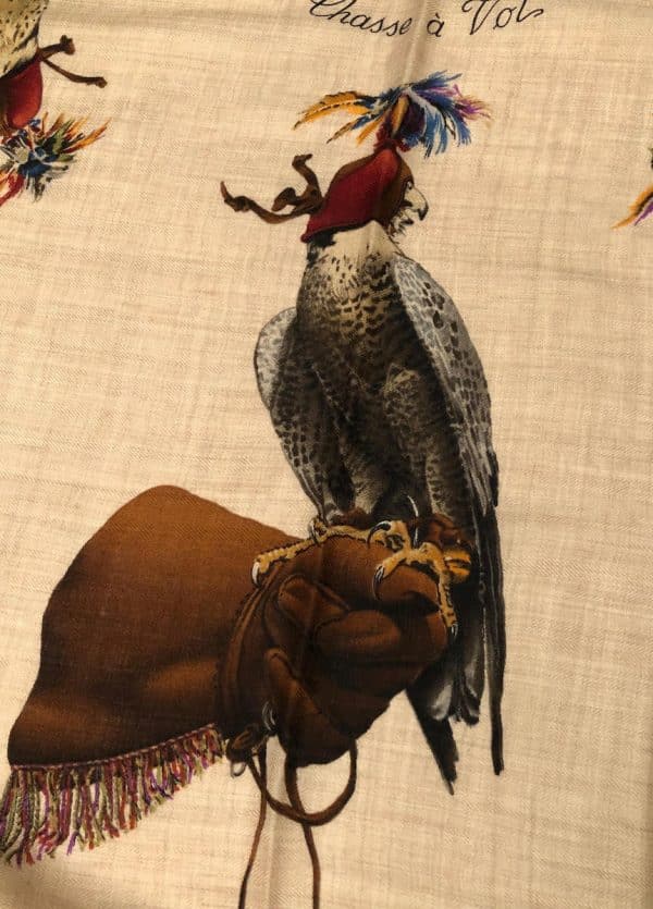 HERMÈS Falconry Cashmere Scarf Chasse A Vols By Henri De Linares W/Box & Knotting Cards - Image 8
