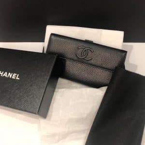 Chanel Black Caviar Leather CC Logo Long Snap Bifold Wallet 53ck32s