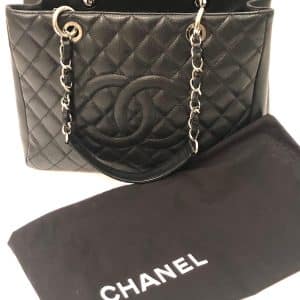 Chanel GST Black Quilted Caviar Leather Silver-Tone Hardware