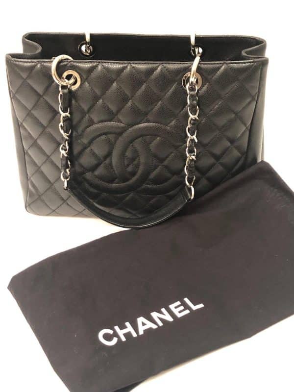 Chanel GST Black Quilted Caviar Leather Silver-Tone Hardware