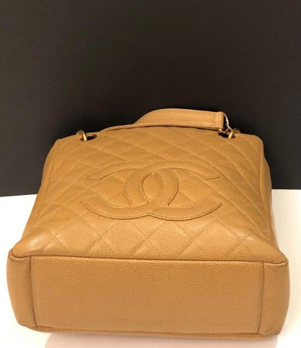CHANEL Small Petit Shopping Tote Bag Gold Tone Caviar Leather in Camel Beige Circa 2003 - Image 6