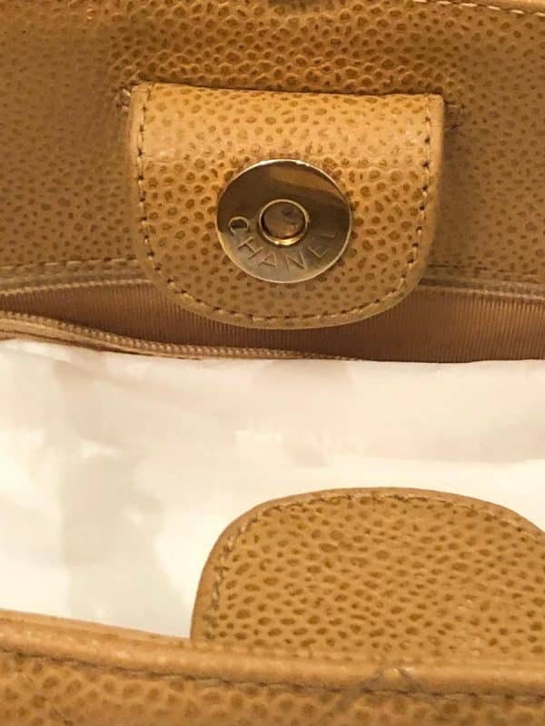 CHANEL Small Petit Shopping Tote Bag Gold Tone Caviar Leather in Camel Beige Circa 2003 - Image 7
