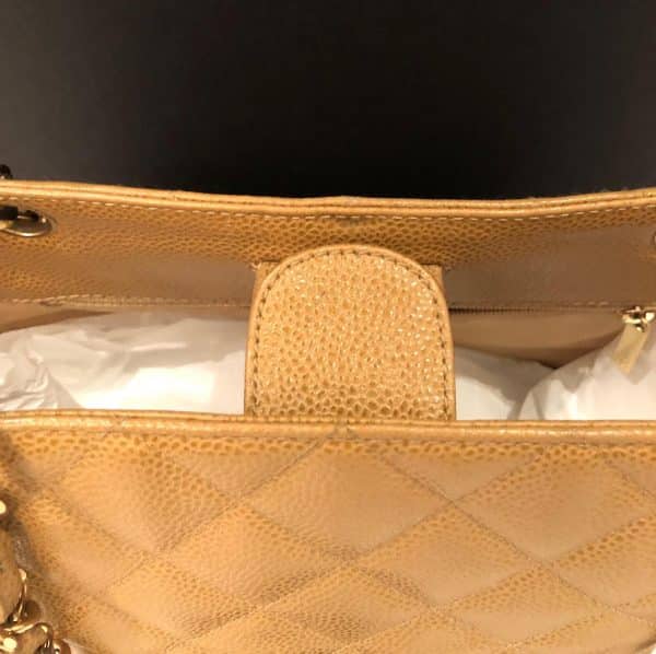 CHANEL Small Petit Shopping Tote Bag Gold Tone Caviar Leather in Camel Beige Circa 2003 - Image 8