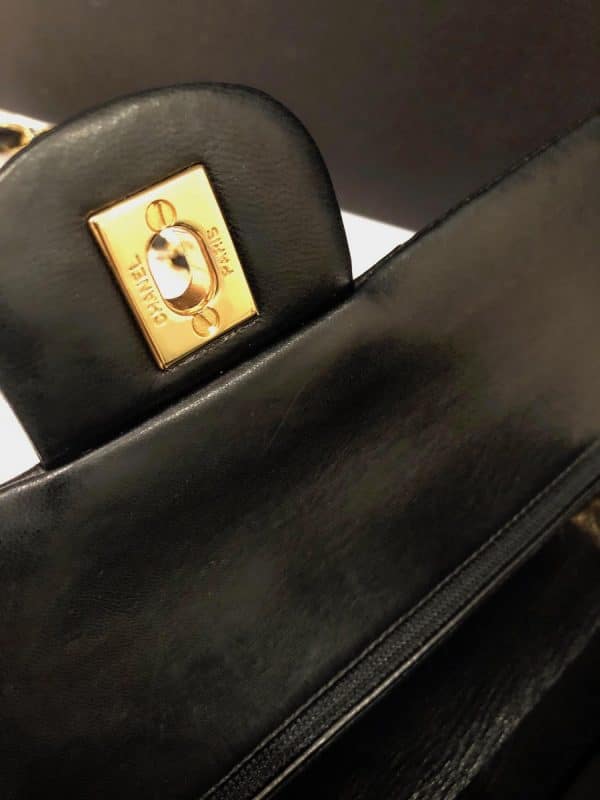 CHANEL Vintage 2.55 Black Double Flap Classic Shoulder Bag Lambskin Circa 1986 - Image 10