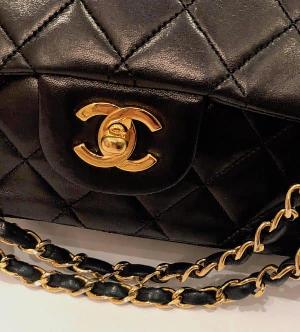 CHANEL Vintage 2.55 Black Double Flap Classic Shoulder Bag Lambskin Circa 1986 - Image 12