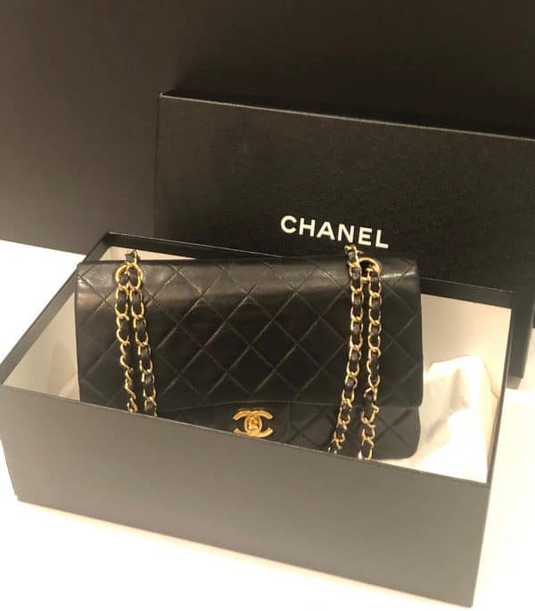 CHANEL Vintage 2.55 Black Double Flap Classic Shoulder Bag Lambskin Circa 1986 - Image 2