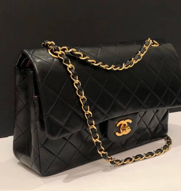 CHANEL Vintage 2.55 Black Double Flap Classic Shoulder Bag Lambskin Circa 1986 - Image 3