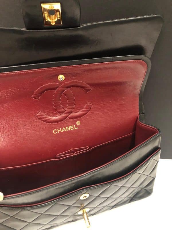 CHANEL Vintage 2.55 Black Double Flap Classic Shoulder Bag Lambskin Circa 1986 - Image 5