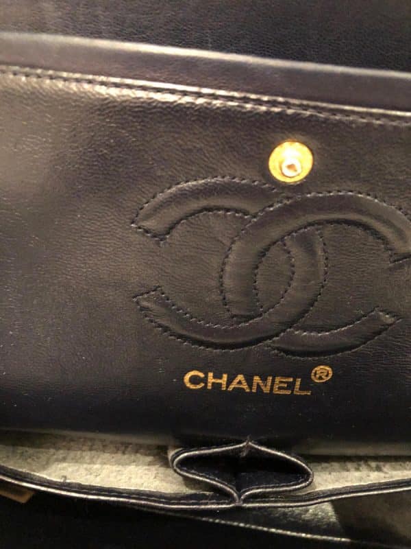 CHANEL Vintage 2.55 Navy Double Flap Small Classic Handbag Lambskin Circa 1989 - Image 9