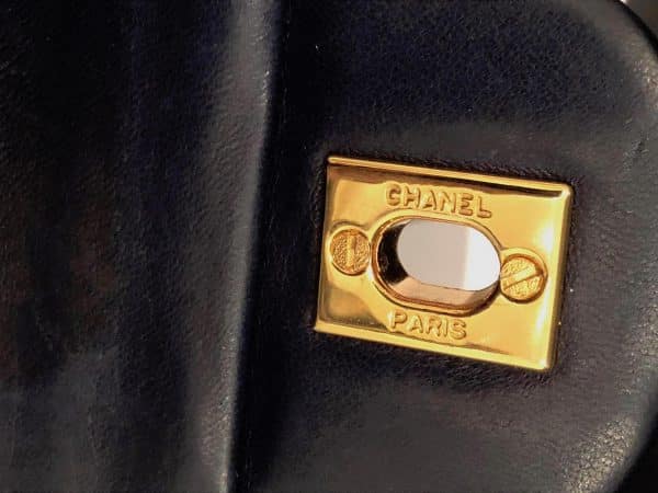 CHANEL Vintage 2.55 Navy Double Flap Small Classic Handbag Lambskin Circa 1989 - Image 11