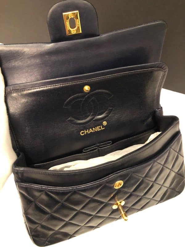 CHANEL Vintage 2.55 Navy Double Flap Small Classic Handbag Lambskin Circa 1989 - Image 6
