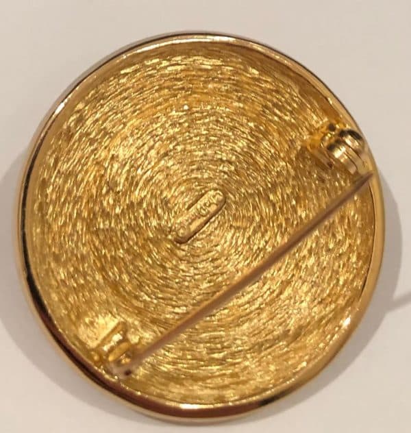 CHRISTIAN DIOR 1980s Vintage  Gold Tone Faux Pearl CD Logo Round Brooch Pin - Image 2