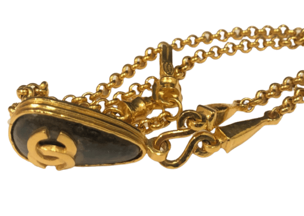 CHANEL Vintage Long Chain Necklace Teardrop CC Logo Pendant W/Box 1997 - Image 8