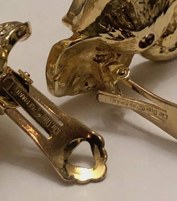 CHRISTIAN DIOR  Vintage Flower Gold Crystals Runway Clip On Earrings 1980s - Image 4