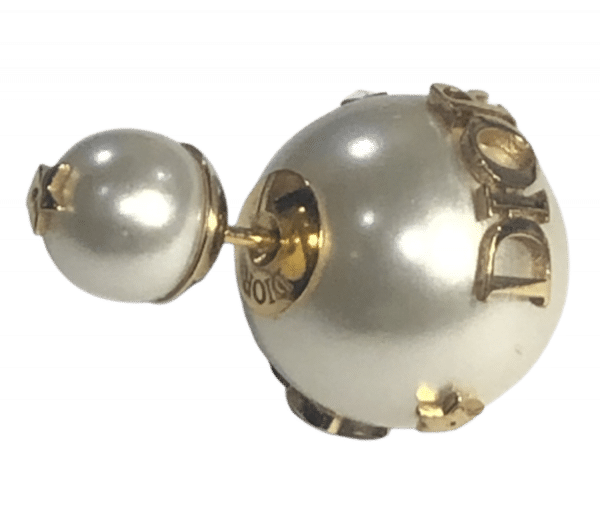 DIOR Sphere Earrings With Gold DIOR Logos and White Pearls - Image 3
