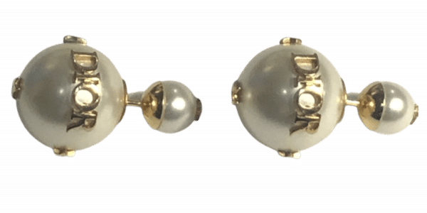 DIOR Sphere Earrings With Gold DIOR Logos and White Pearls - Image 4