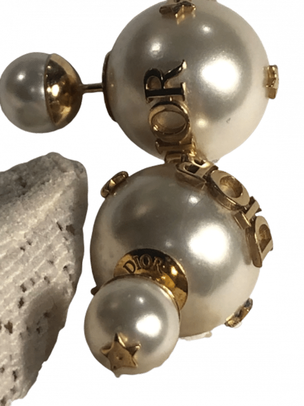 DIOR Sphere Earrings With Gold DIOR Logos and White Pearls - Image 6