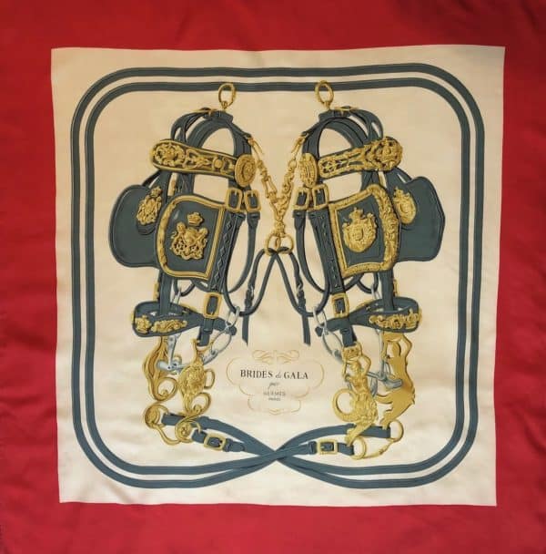 hermÈs vintage silk scarf brides de gala red grey gold by hugo grygkar w/box