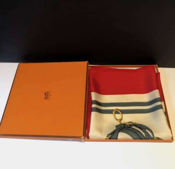 hermÈs vintage silk scarf brides de gala red grey gold by hugo grygkar w/box