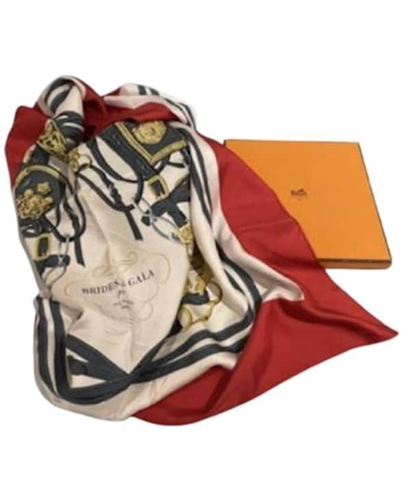 hermÈs vintage silk scarf brides de gala red grey gold by hugo grygkar w/box