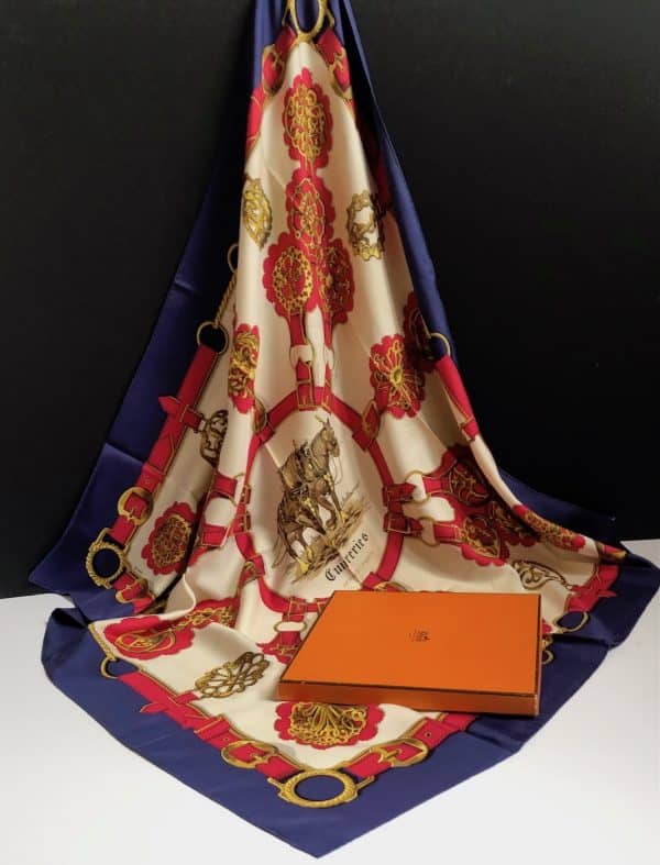 hermÈs vintage silk scarf cuivreries equestrian by françoise de la perrière w/box