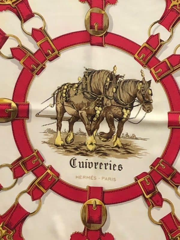 hermÈs vintage silk scarf cuivreries equestrian by françoise de la perrière w/box