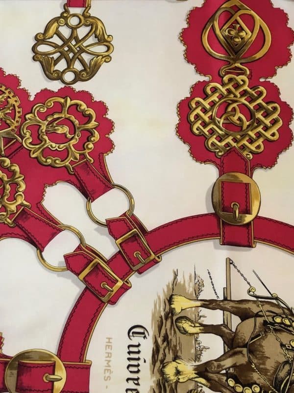 hermÈs vintage silk scarf cuivreries equestrian by françoise de la perrière w/box