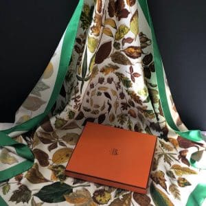 hermÈs vintage silk scarf feuilles d'automne tourbillons by christiane vauzelles c.1996 w/box