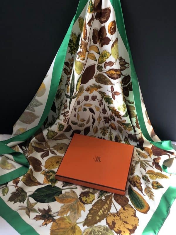 hermÈs vintage silk scarf feuilles d'automne tourbillons by christiane vauzelles c.1996 w/box