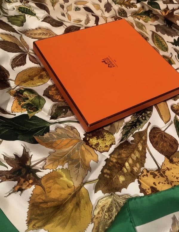 hermÈs vintage silk scarf feuilles d'automne tourbillons by christiane vauzelles c.1996 w/box