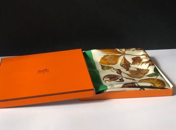 hermÈs vintage silk scarf feuilles d'automne tourbillons by christiane vauzelles c.1996 w/box