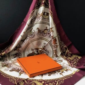 hermÈs vintage silk scarf la promenade de longchamps by philippe ledoux c. 1980 w/box