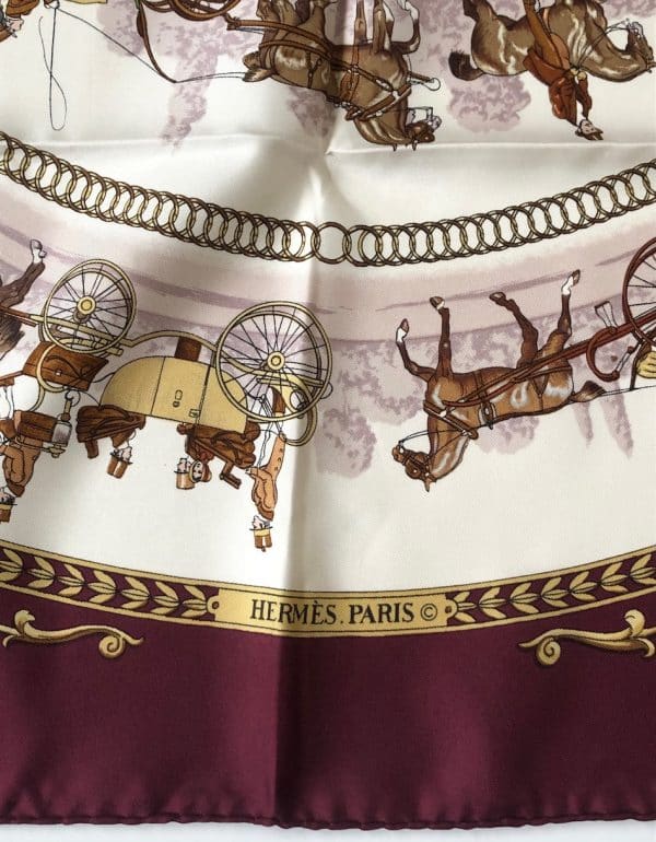 hermÈs vintage silk scarf la promenade de longchamps by philippe ledoux c. 1980 w/box