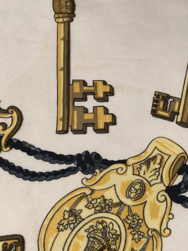 hermÈs vintage silk scarf les clefs by cathy latham black gold w/box
